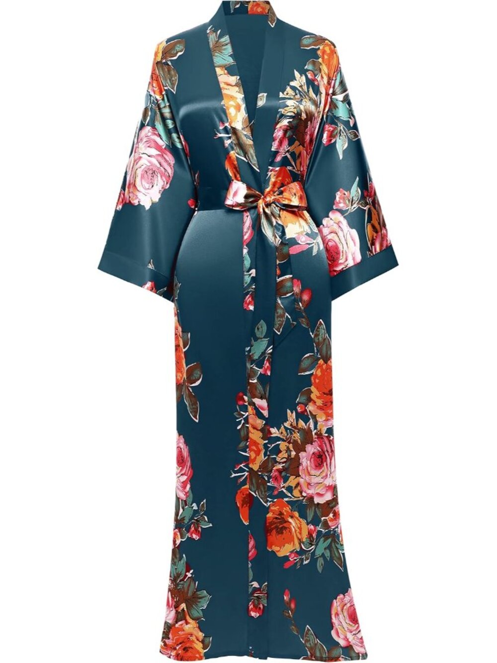 Women's Kimono Robe Long Satin Silky Floral Lightweight Bridesmaid Wedding Bache